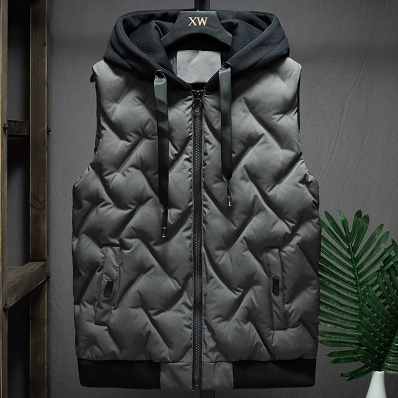 Winter Vest Men Casual Waterproof Warm Hooded Slash Pockets Sleeveless Coat Red Olive Black Color Plus Size 201120