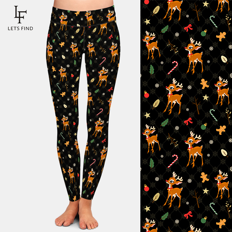 LETSFIND Hot Sale High Quality Women Fashion Christmas Deer Print Leggings High Waist Plus Size Women Pants 201203