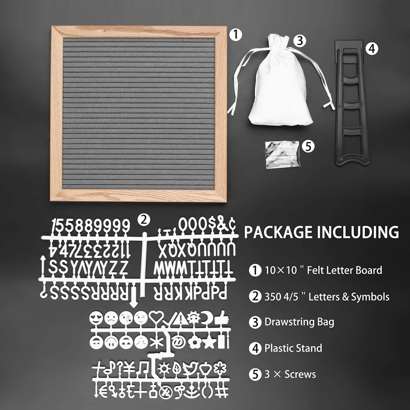 10x10 Inch Square Felt Letterboard Oak Wood Message Board 460 Plastic Letters Easel Drawstring Bag Felt Letter Board Home Decor 201125 - view 7