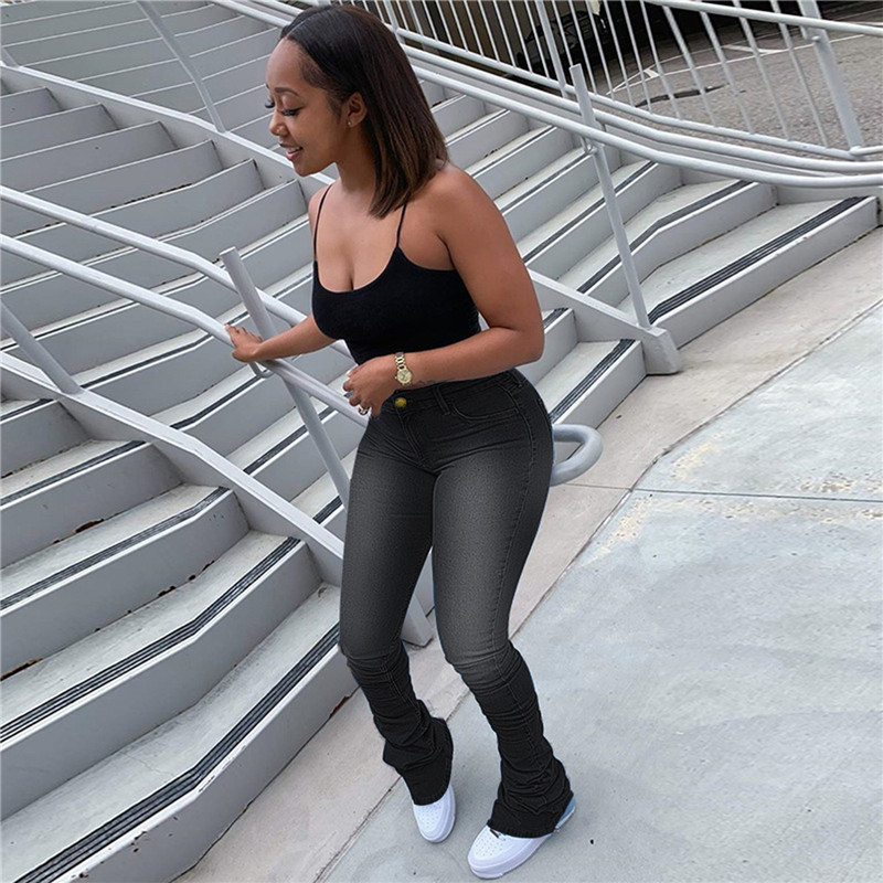 Plus size 2XL Women stretchy jeans washed blue jeans fashion solid color denim Pants casual solid color black stack leggings DHL SHIP 4346