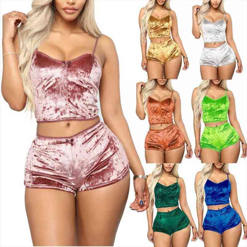 Summer Two Piece Set Womens Pajamas Set Sleepwear Sexy Sleeveless Crop Tops Shorts 2pcs Nightwear Plus Size, Black;red
Summer Two Piece Set Womens Pajamas Set Sleepwear Sexy Sleeveless Crop Tops Shorts 2pcs Nightwear Plus Size, Black;red