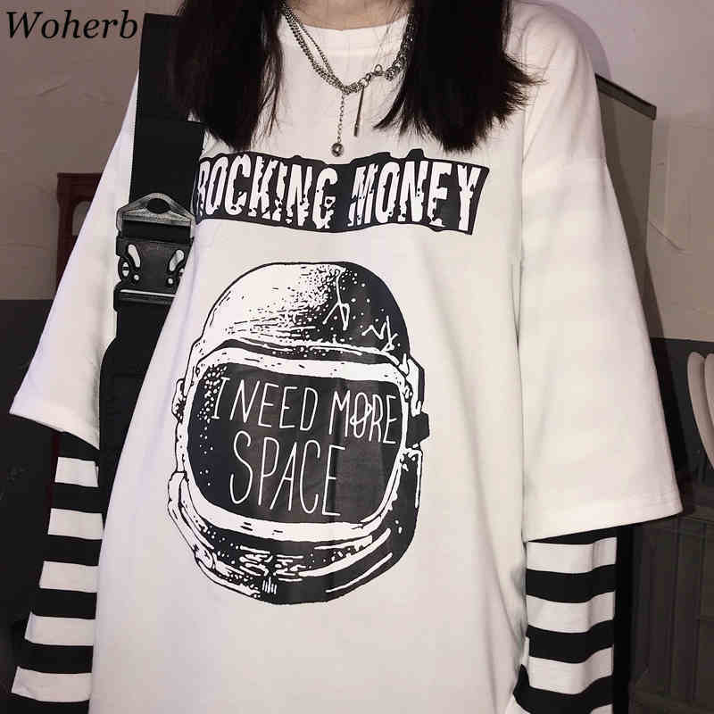 Woherb Oversized Long Sleeve T Shirt Women Harajuku Fake 2 Piece Striped Casual Top Letter Print Loose T-shirts Streetwear Femme Y200109, White
Woherb Oversized Long Sleeve T Shirt Women Harajuku Fake 2 Piece Striped Casual Top Letter Print Loose T-shirts Streetwear Femme Y200109, White