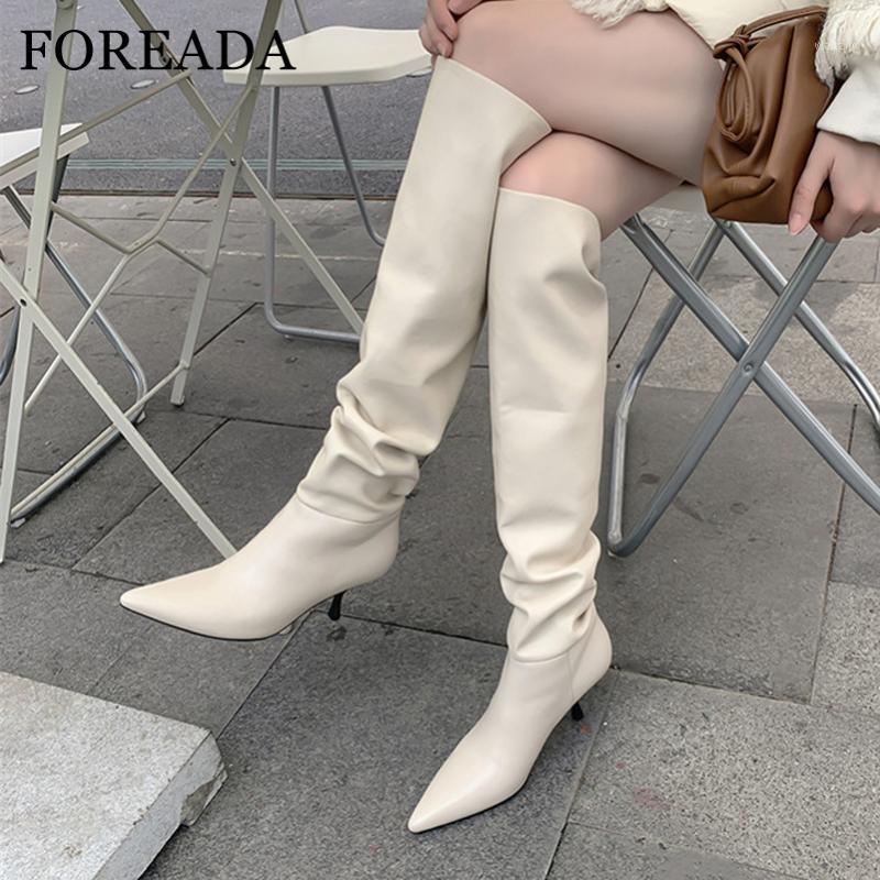 FOREADA Real Leather Woman Boots Pointed Toe Knee High Boots High Heel Long Thin Heel Ladies Shoes Autumn Winter White 431, White velvet lining
FOREADA Real Leather Woman Boots Pointed Toe Knee High Boots High Heel Long Thin Heel Ladies Shoes Autumn Winter White 431, White velvet lining
