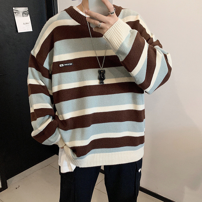 Pullover Striped Sweater Oversized Mens Knitted Men Sweaters Hip Hop Harajuku Korean Casual Black Sweater Men Clothing 201203