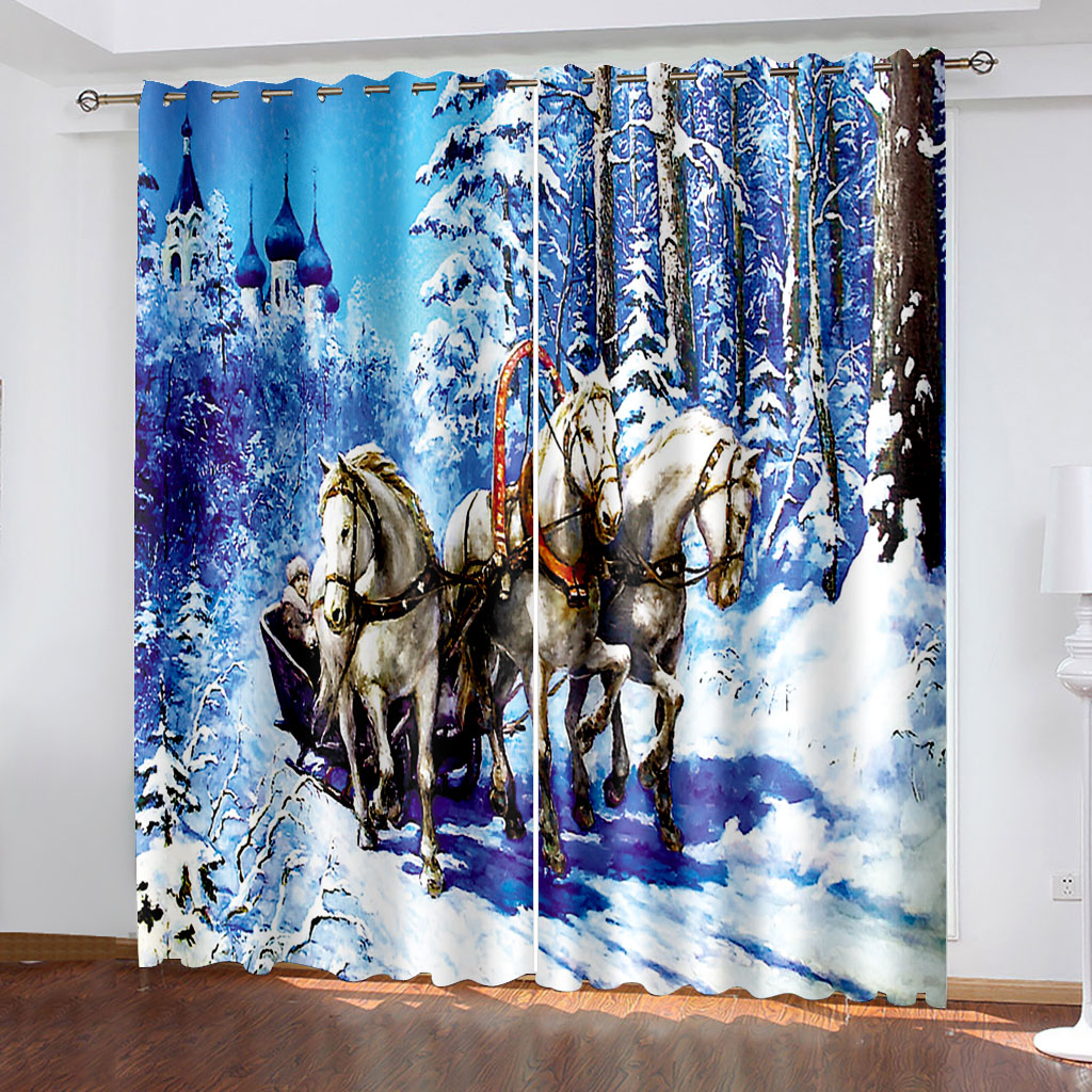 Custom white horse curtains white snow forest curtain 3D Blackout Window Curtains For Living Room
Custom white horse curtains white snow forest curtain 3D Blackout Window Curtains For Living Room