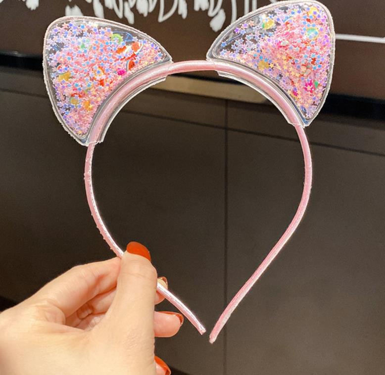 Sequin Cat Ears Headband Transparent Quicksand Hairband Hair AccessoriesFor Girls Children Princess Kitty Party Hair Hoop