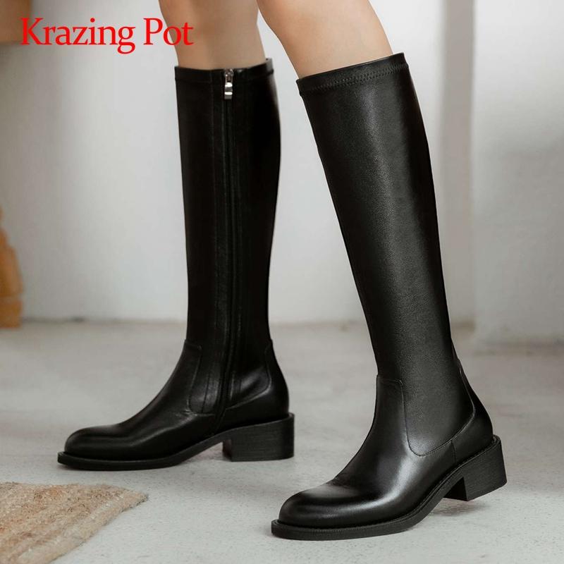 Krazing pot 2020 hot sale cow leather round toe med heel riding boots solid gentlewomen streetwear fashion knee-high boots L50, Black
Krazing pot 2020 hot sale cow leather round toe med heel riding boots solid gentlewomen streetwear fashion knee-high boots L50, Black