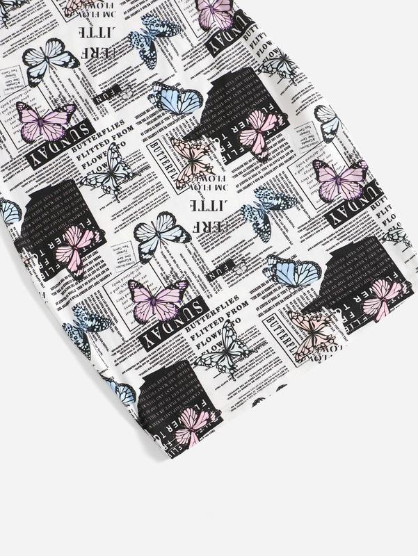 Girls Mock Neck Butterfly & Slogan Graphic Dress SHE