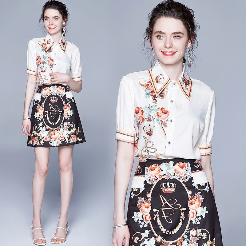 2021 New Runway Set Office Ladies Rose Skirt and Short Sleeve Shirt Top Women Casual Flower Printed Blouse Summer 2 Piece Outfits K90b, As picture
2021 New Runway Set Office Ladies Rose Skirt and Short Sleeve Shirt Top Women Casual Flower Printed Blouse Summer 2 Piece Outfits K90b, As picture