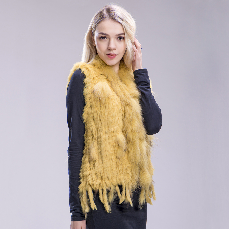 ZDFURS new colors Women Genuine real Rabbit Fur Vest coat tassels Raccoon Fur collar Waistcoat wholesale drop shipping T200319