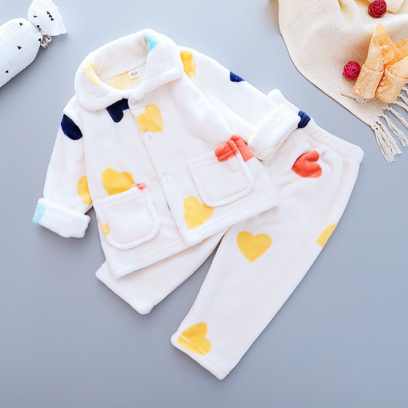 Baby boy girl autumn and winter home service suit baby boy girl baby animal cartoon cute cardigan flannel warm pajamas two-piece Y1105