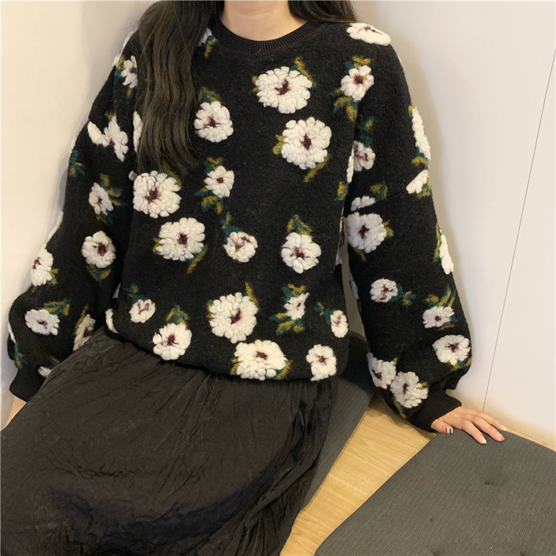 Nomikuma Korean 3D Floral Pullover Sweatshirt Causal Long Sleeve O-neck Hoodies Autumn Winter Women Top Jumper 6D156 210427