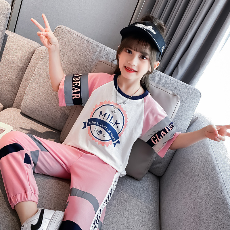 Milk Letter Printing Girls Clothing Sets For Girls Suits 2020 Summer Children Sports Suits Fashion Kids Trendy Boy SuitsX1019