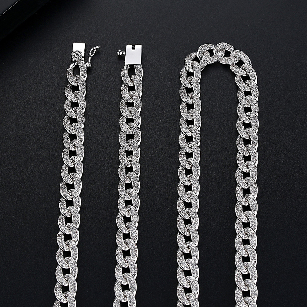 Hip Hop Shining Zircon Cuba Chains Necklace Jewelry Men's Shining Chains Necklace 18k Gold Silver Link Chains