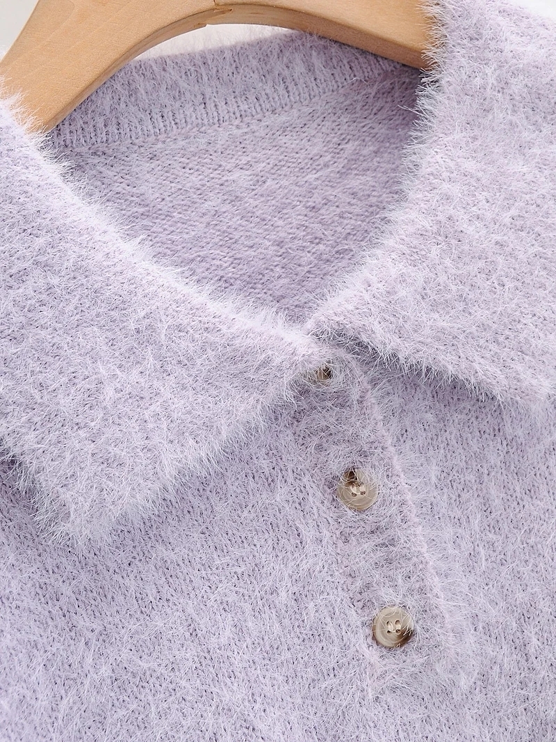 Women Turn Down Collar Fluffy Cropped Jumper Fuzzy Cropped sweater 201201