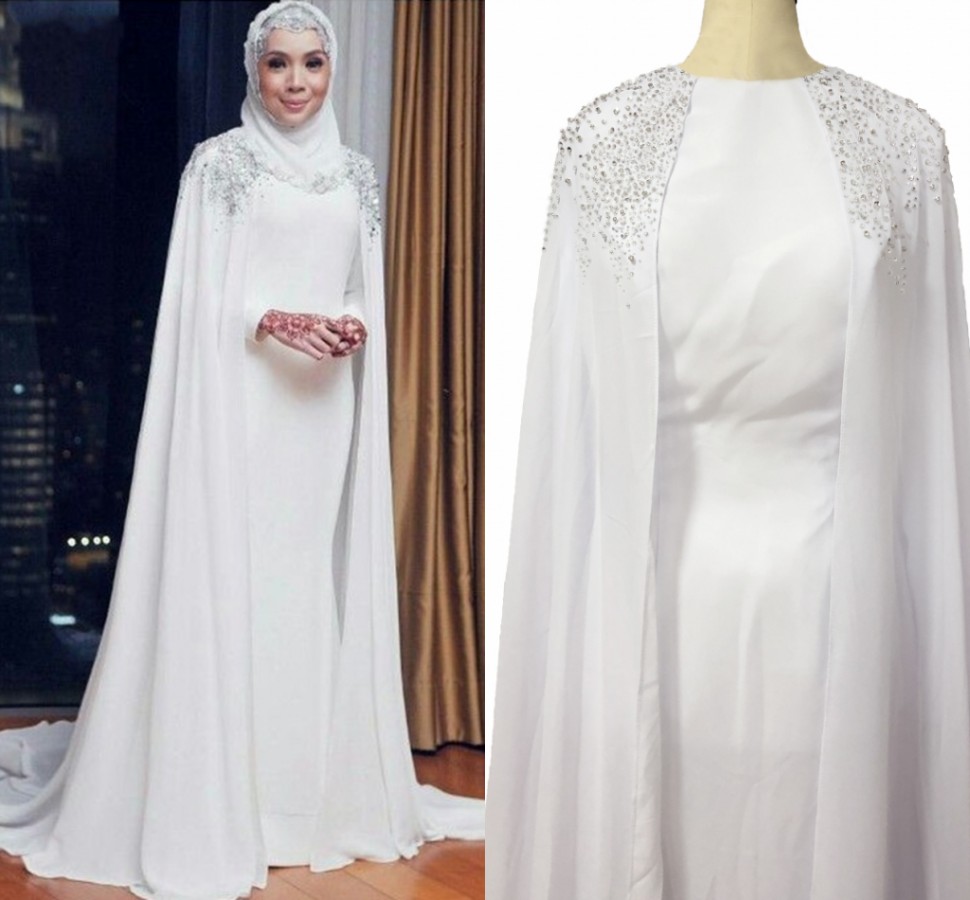 Bridal Gowns Muslim Wedding Dresses With Wrap Jewel Sweep Train Crystal Beads Chapel Garden vestidos de novia robe de mariée 2022