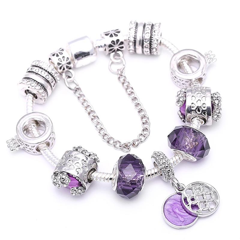 Charm Bracelets TOGORY Purple & Bangle For Women Fashion Original DIY Style Fine Girls Kids Jewelry Gift