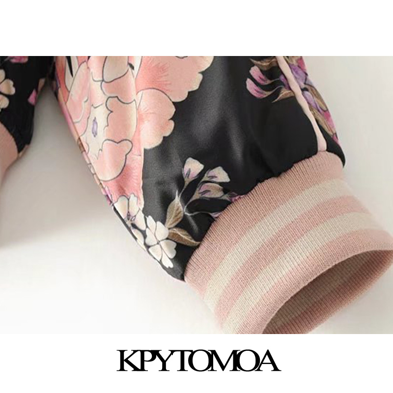 KPYTOMOA Women Boho Fashion Floral Print Bomber Jacket Vintage O Neck Long Sleeve Female Outerwear Chic Tops 201017
