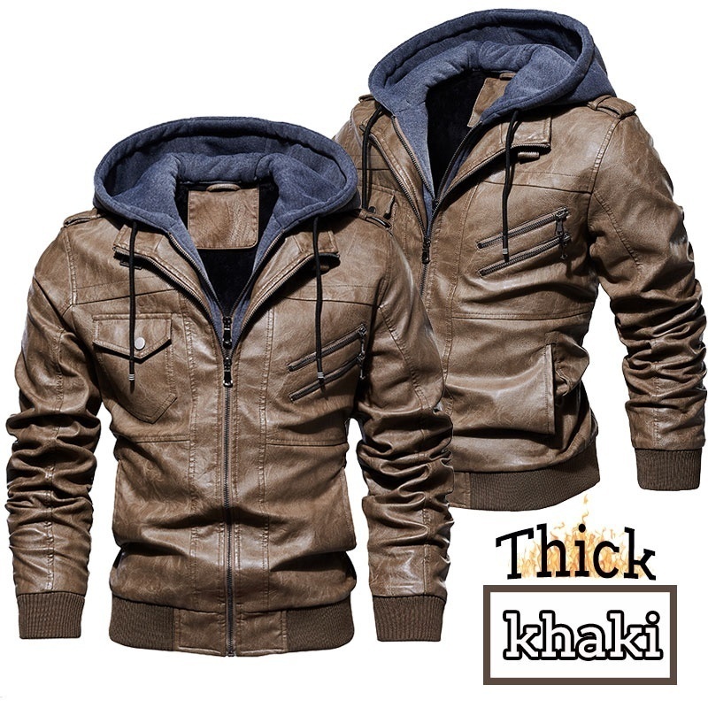 Men's Leather Jacket Autumn Winter Hooded Fur Lined Coat Man Thick Bomber Jacket With Hood Plus Size Vintage Coat Men Jackets 201014