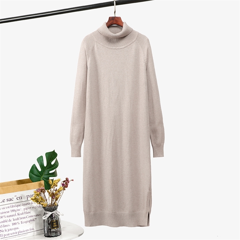 HLBCBG Winter Thick Knit Long Straight Women Dress Warm Turtleneck Pullover Sweater Dress Oversized CHIC Christmas Midi Dresses 201225