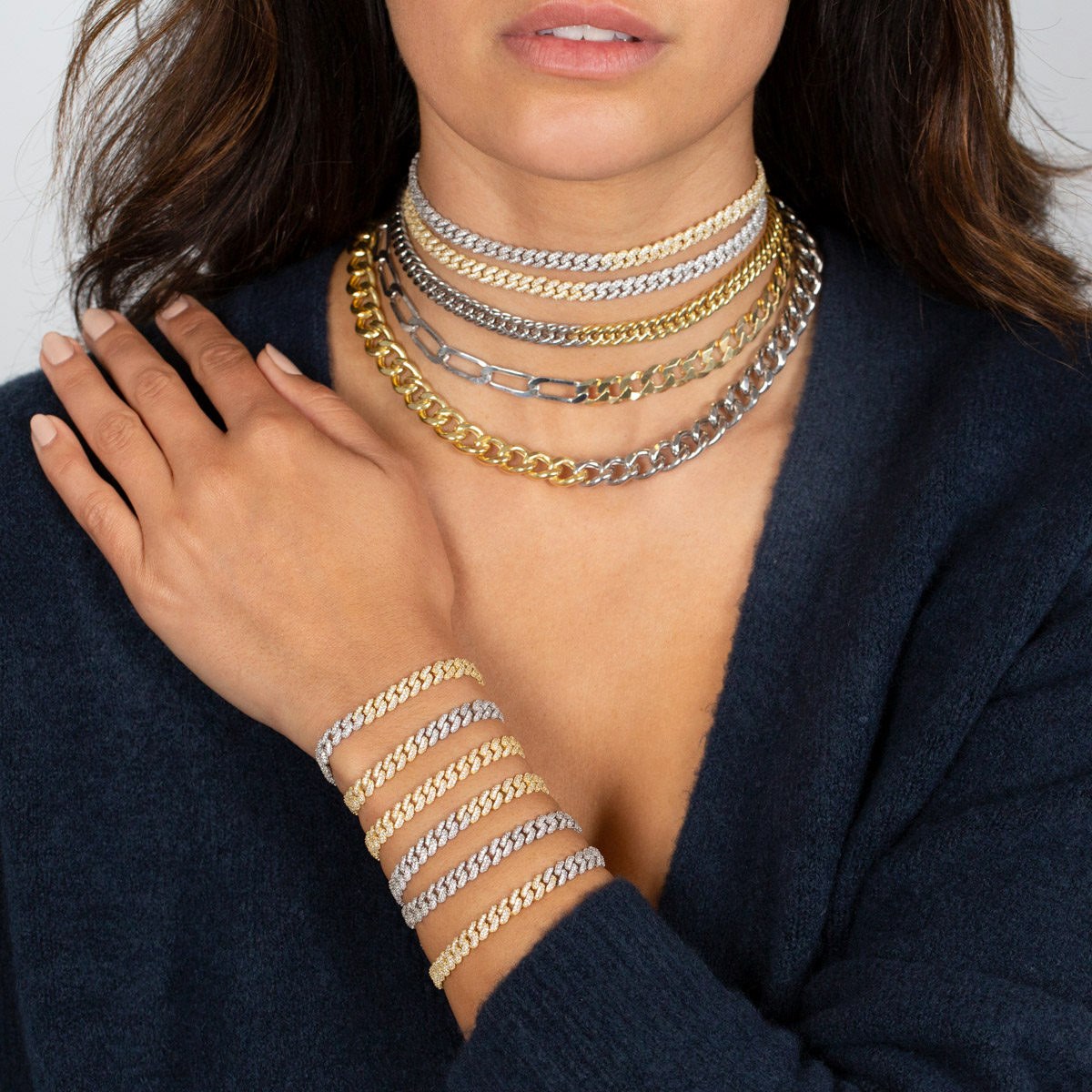 New Arrival Silver Gold Color Two Tone Cuban Chain Micro Pave 5A Clear CZ 7mm Width Miami Cuban Link Chain Choker Women Necklace