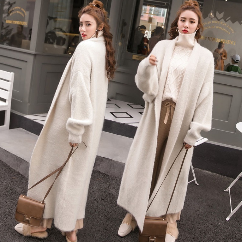 Autumn And Winter Korean Boutique Mink Cashmere Cardigan Sweater Female Long Coat sweater cardigan 201222