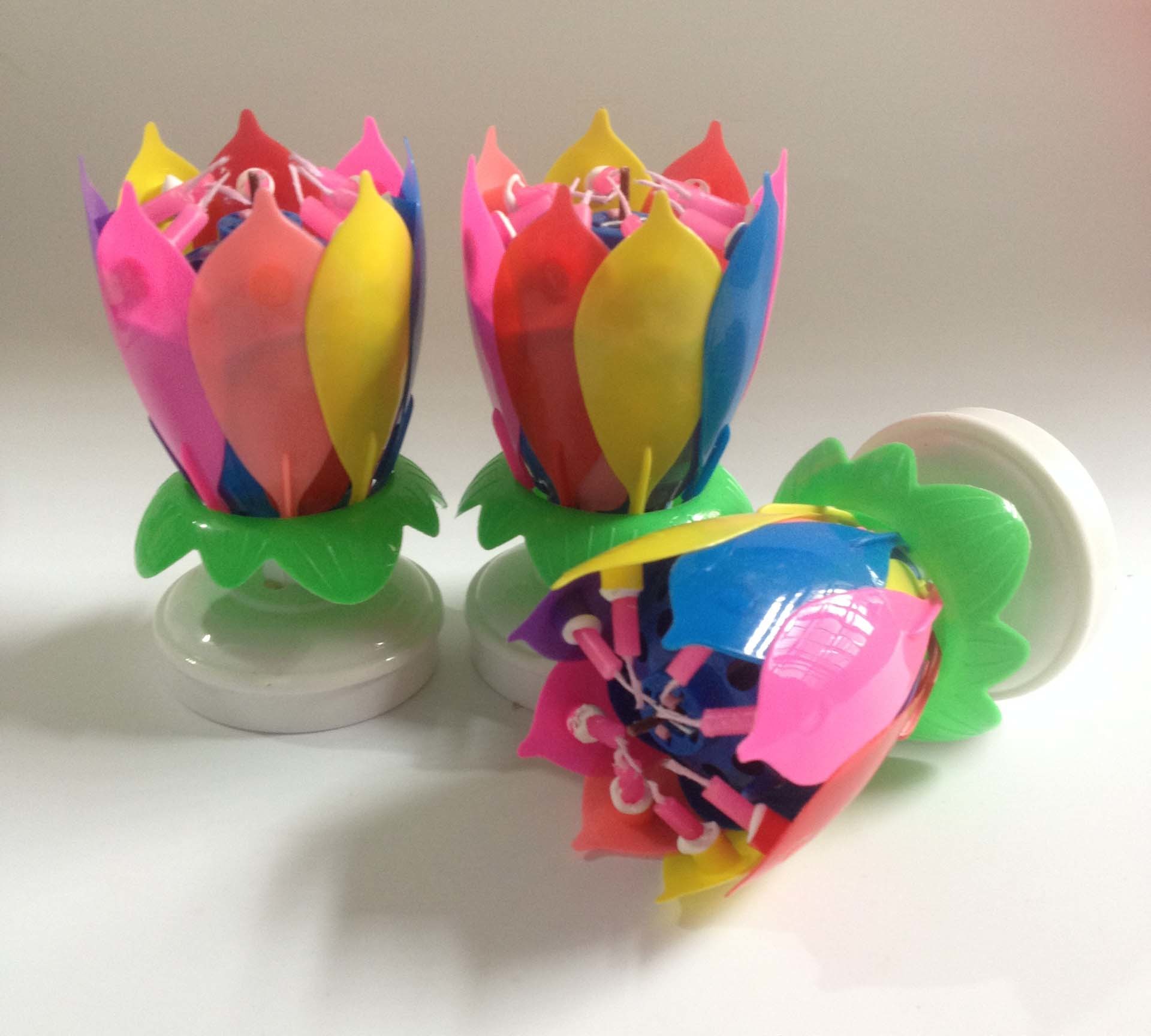 Colorful Petals Music Candle Children Birthday Party Lotus Sparkling Flower Velas Squirt Blossom Flame Cake Candle Accessory Gift