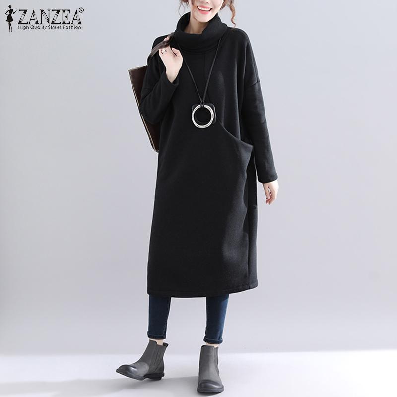 Solid Mid Calf Dresses Women Long Sweatshirt Dress ZANZEA 2020 Fashion Big Side Pockets Vestidos Turtleneck Beach Party Sundress, Black
Solid Mid Calf Dresses Women Long Sweatshirt Dress ZANZEA 2020 Fashion Big Side Pockets Vestidos Turtleneck Beach Party Sundress, Black