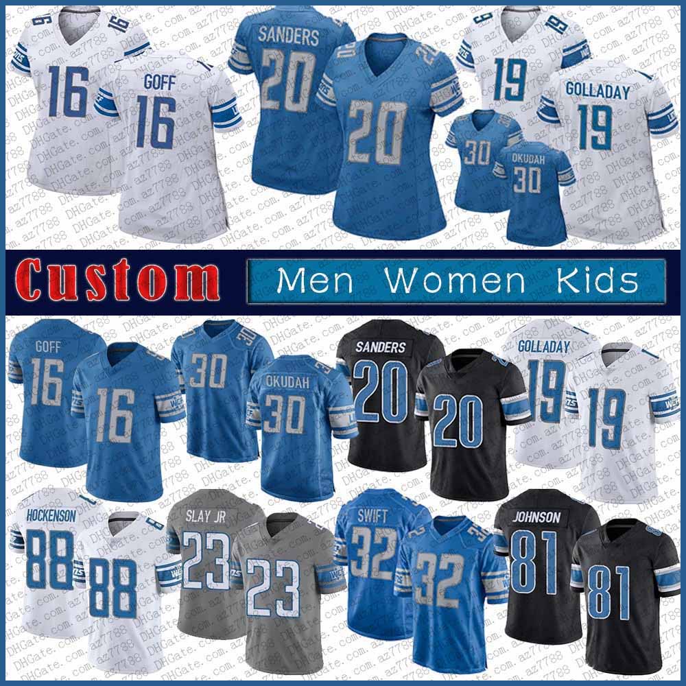 16 Jared Goff 30 Jeff Okudah 32 D'Andre Swift Custom Men Women Kids Football Jersey 19 Kenny Golladay 88 T.J. Hockenson 33 Kerryon Johnson, Shown
16 Jared Goff 30 Jeff Okudah 32 D'Andre Swift Custom Men Women Kids Football Jersey 19 Kenny Golladay 88 T.J. Hockenson 33 Kerryon Johnson, Shown