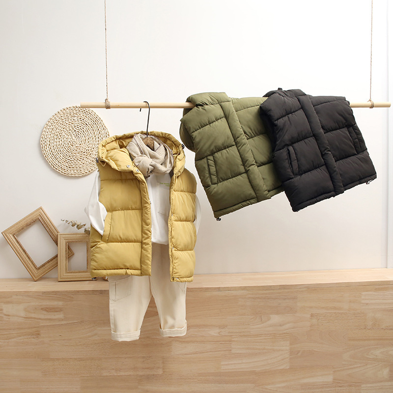 3-12Y Kids Vest Winter Children Down Cotton Cardigan Boy Sleeveless Jacket Baby Warm Clothes Zipper Hooded Coats Girls Outerwear LJ201125