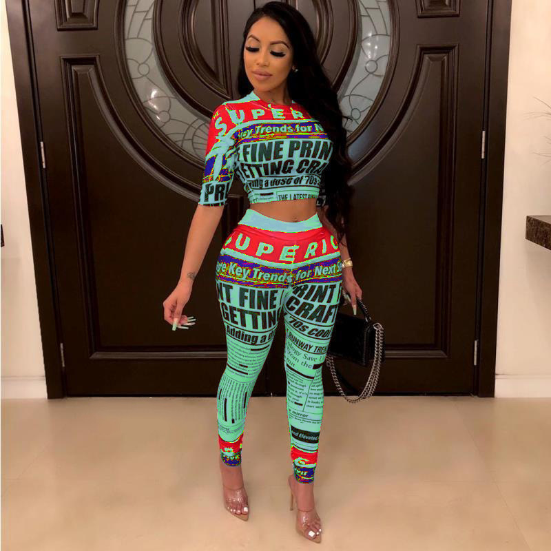 Plus Size Summer Two Piece Set Crop Top And Pants 2 Piece Set Women Club Outfits Matching Sets A8111 T200603