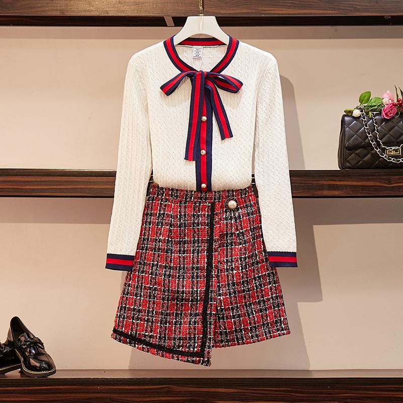 2 Piece Outfits for Women Skirts and Tops Chic Bow Tie Knitted Sweater Plus Size Two Piece Sets Stitching Ladies Elegant Clothes
2 Piece Outfits for Women Skirts and Tops Chic Bow Tie Knitted Sweater Plus Size Two Piece Sets Stitching Ladies Elegant Clothes
