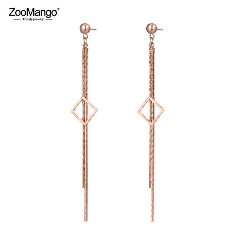 ZooMango Fashion Stainless Steel Long Tassel Earrings Jewelry Rose Gold Double Chain & Square Dangle Earrings For Women ZE19134
ZooMango Fashion Stainless Steel Long Tassel Earrings Jewelry Rose Gold Double Chain & Square Dangle Earrings For Women ZE19134