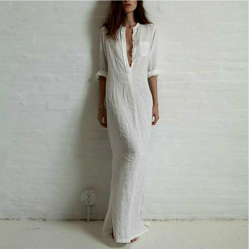 Women Dress Summer Sexy Long Cotton Solid Floor-Length White Dress Elegant Long Sleeve, Black
Women Dress Summer Sexy Long Cotton Solid Floor-Length White Dress Elegant Long Sleeve, Black