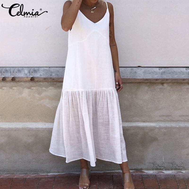 2020 Summer Women Spaghetti Strap Long Dress Celmia Ruffles Hem V Neck Linen Midi Dress Casual Loose Plus Size Beach Party Robe Y0118, Black
2020 Summer Women Spaghetti Strap Long Dress Celmia Ruffles Hem V Neck Linen Midi Dress Casual Loose Plus Size Beach Party Robe Y0118, Black