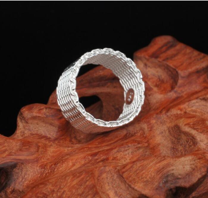 925 Sterling Silver plating Ring 10MM Weave Mesh Finger Ring Band ring for Women Fashion Wedding Jewelry Gift MOQ 20 pcs size US 6-9
