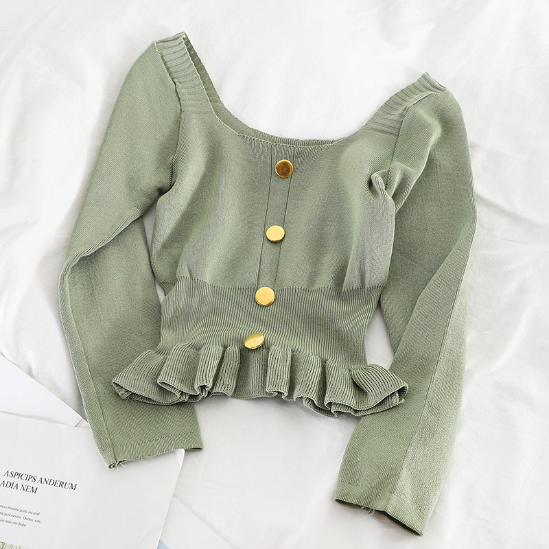 Gaganight Women Sweater Korean Version Long Sleeve Sweet Solid Short Girl Spring Autumn Knitted Pullovers Female Sweaters 201221