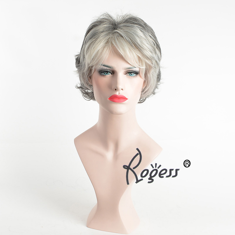 Short Wave Gray Ombre Color Heat Resistant for Fashion Women Synthetic Free Wig Cap