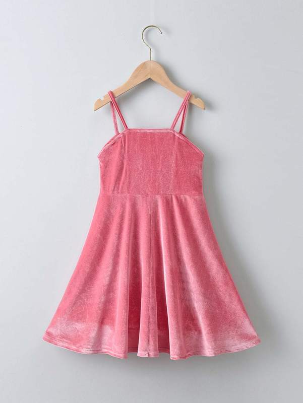 Girls Solid Velvet Cami Dress SHE