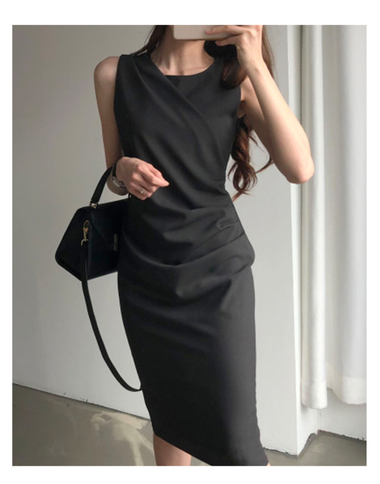 Summer Retro High Waist Draped Dress Female New Fashion Sexy Sleeveless Bag Hip Slimming pencil Dress work Vestidos T200416
