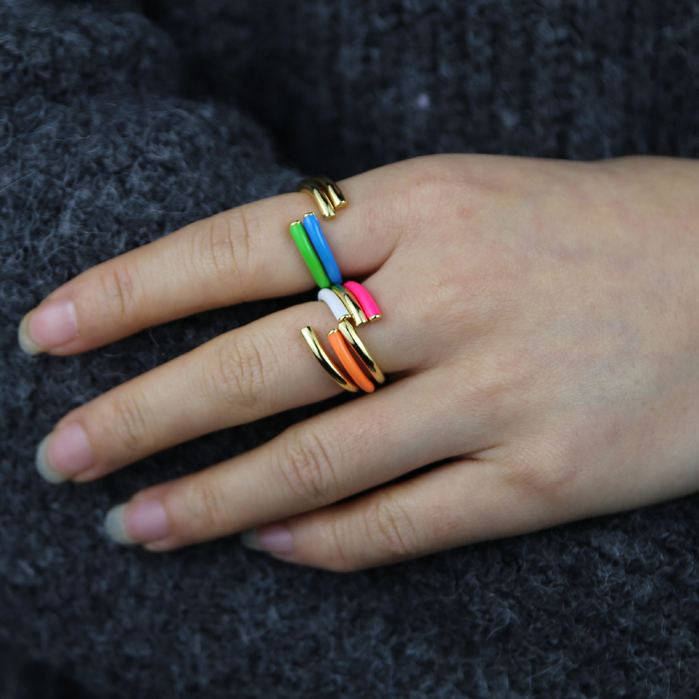 Colorful Fashion Women Jewelry Open Adjusted Size Gold Color Neon Enamel Black Women Hot Rings 2025