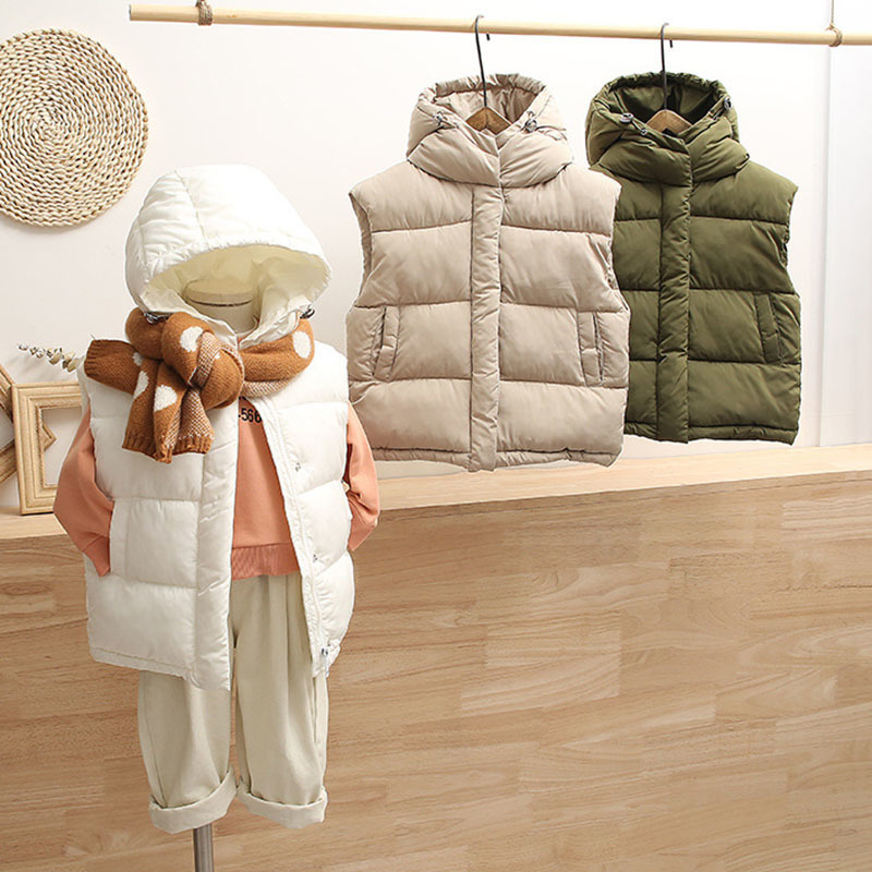 3-12Y Kids Vest Winter Children Down Cotton Cardigan Boy Sleeveless Jacket Baby Warm Clothes Zipper Hooded Coats Girls Outerwear LJ201125