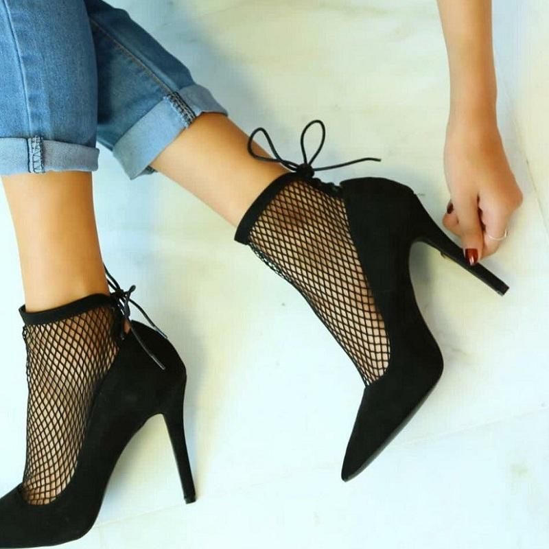 Shoes woman mesh hollow out black sandals boots ladies sexy stiletto pointed toe lace up party women pumps chaussures femme, Black 12cm
Shoes woman mesh hollow out black sandals boots ladies sexy stiletto pointed toe lace up party women pumps chaussures femme, Black 12cm