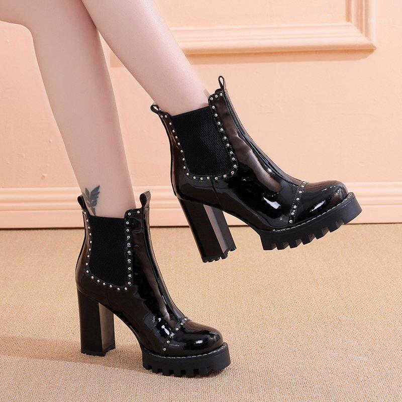 Super High Heels Platform Boots Women Thick Heel Rivet Ankle Boots Patent Leather Black Short Women Punk Shoes 20201
Super High Heels Platform Boots Women Thick Heel Rivet Ankle Boots Patent Leather Black Short Women Punk Shoes 20201