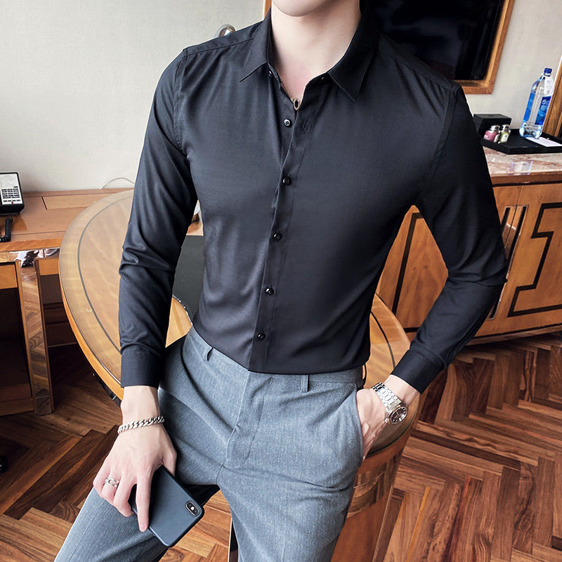 Autumn 2021 Men's New Pure Thin Pretty Shirt Male Clothing CDQH, Black
