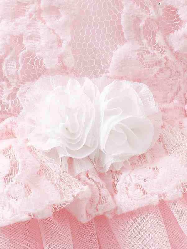 Baby Contrast Lace Stereo Flower Frill Trim Mesh Dress SHE