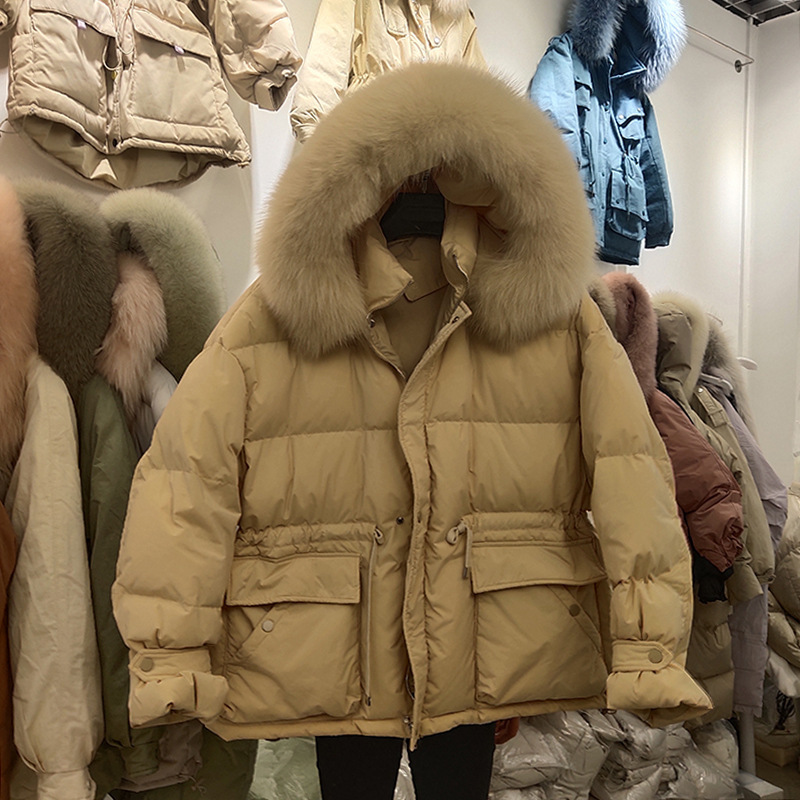 Janveny Women's Jacket Female Thicken Warm Winter Coat Women Large Real Fox Fur Hooded 90% White Duck Down Parkas 201019