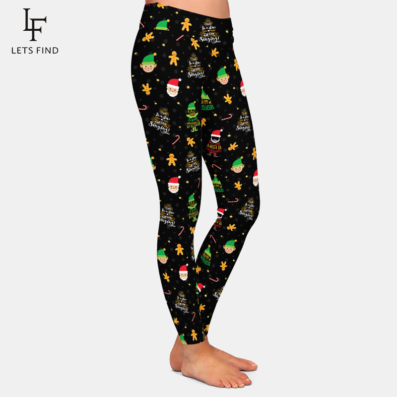 LETSFIND Arrival Christmas Elf Printing High Waist Leggings High Elastic Women Black Leggings 201202