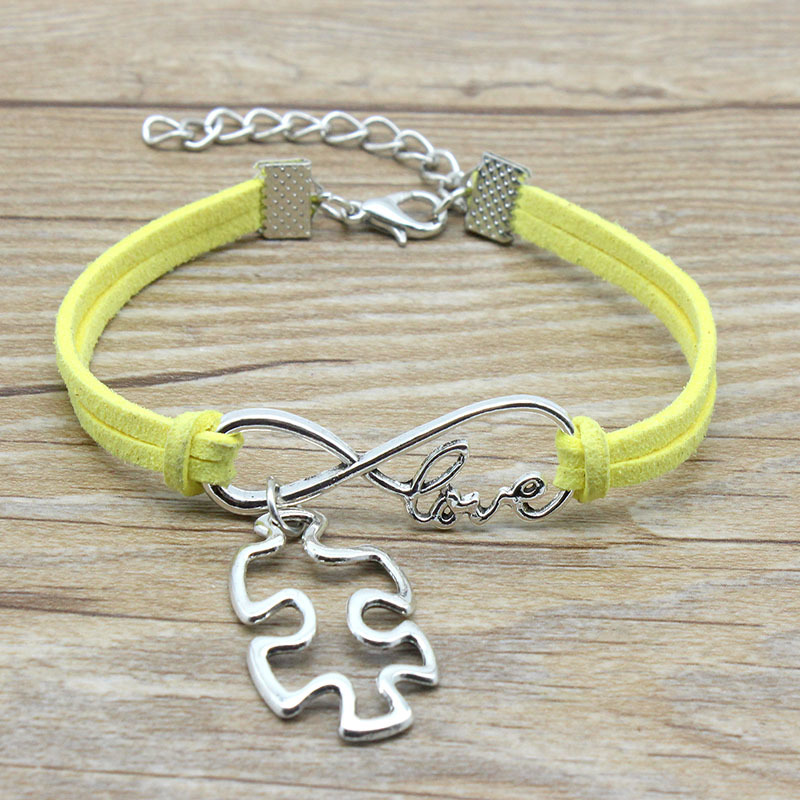 Silver Plated Infinity Love Autism Awareness Charms Jigsaw Puzzle Piece Suede Bracelets for Women Men Autism Symbol Jewelry
Silver Plated Infinity Love Autism Awareness Charms Jigsaw Puzzle Piece Suede Bracelets for Women Men Autism Symbol Jewelry