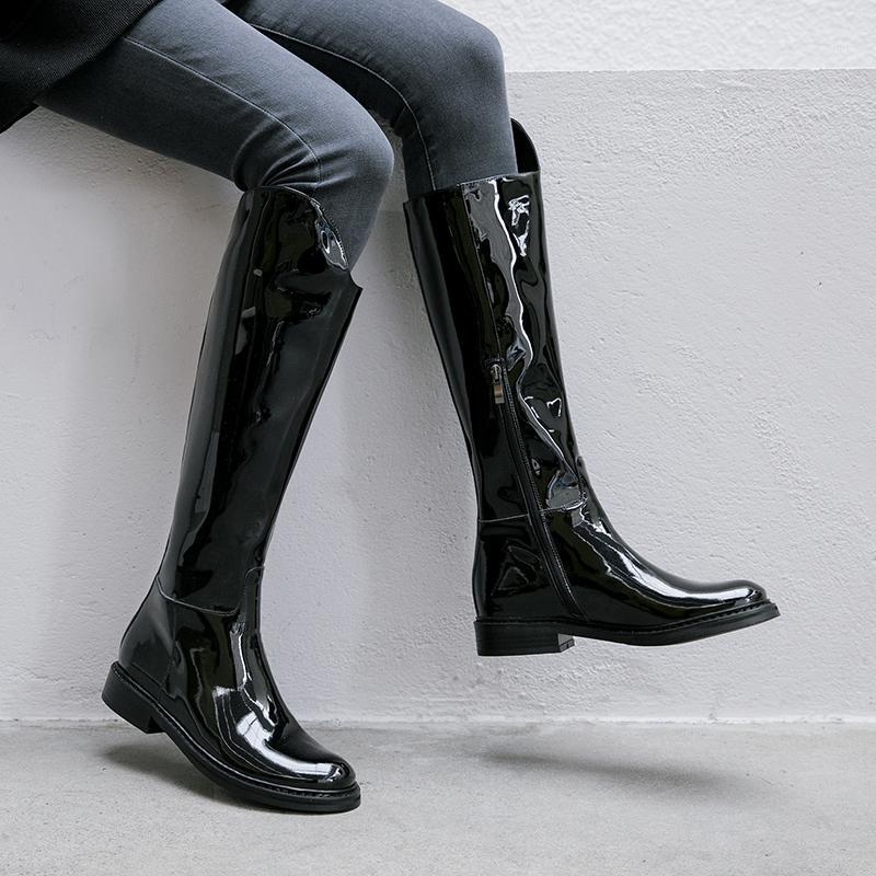 Prova Perfetto Hand-made Fashion Black Long Boots For Women Patent Leather Smooth Low Heels Solid Color Motorcycle Boots1, Bright black
Prova Perfetto Hand-made Fashion Black Long Boots For Women Patent Leather Smooth Low Heels Solid Color Motorcycle Boots1, Bright black